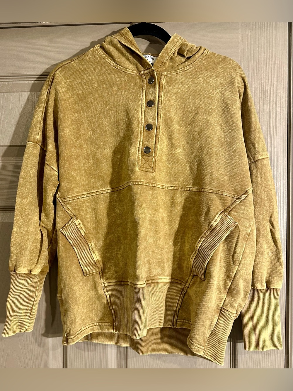 Zenana Outfitters Vintage Washed Mustard Hooded Snap-Placket Pullover